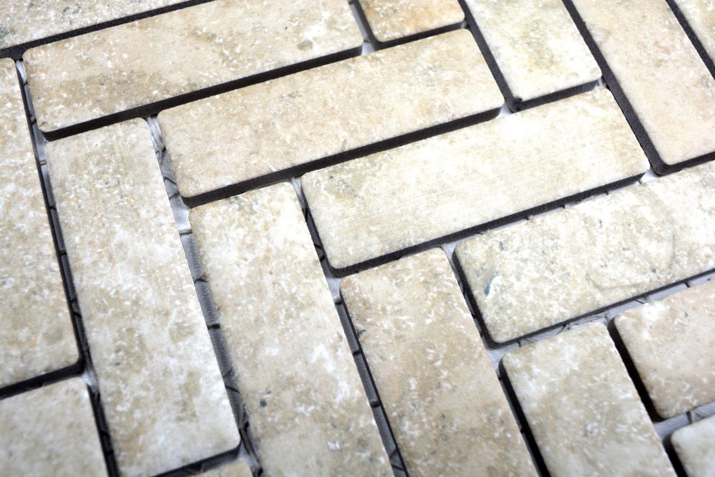 Thumbnail - Mosani Mosaikfliesen Rechteckiges Keramikmosaik Mosaikfliesen beige matt / 10 Matten