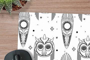 MuchoWow Gaming Mauspad Maya - Masken - Schwarz und weiß - Muster (1-St), Mousepad mit Rutschfester Unterseite, Gaming, 40x40 cm, XXL, Großes