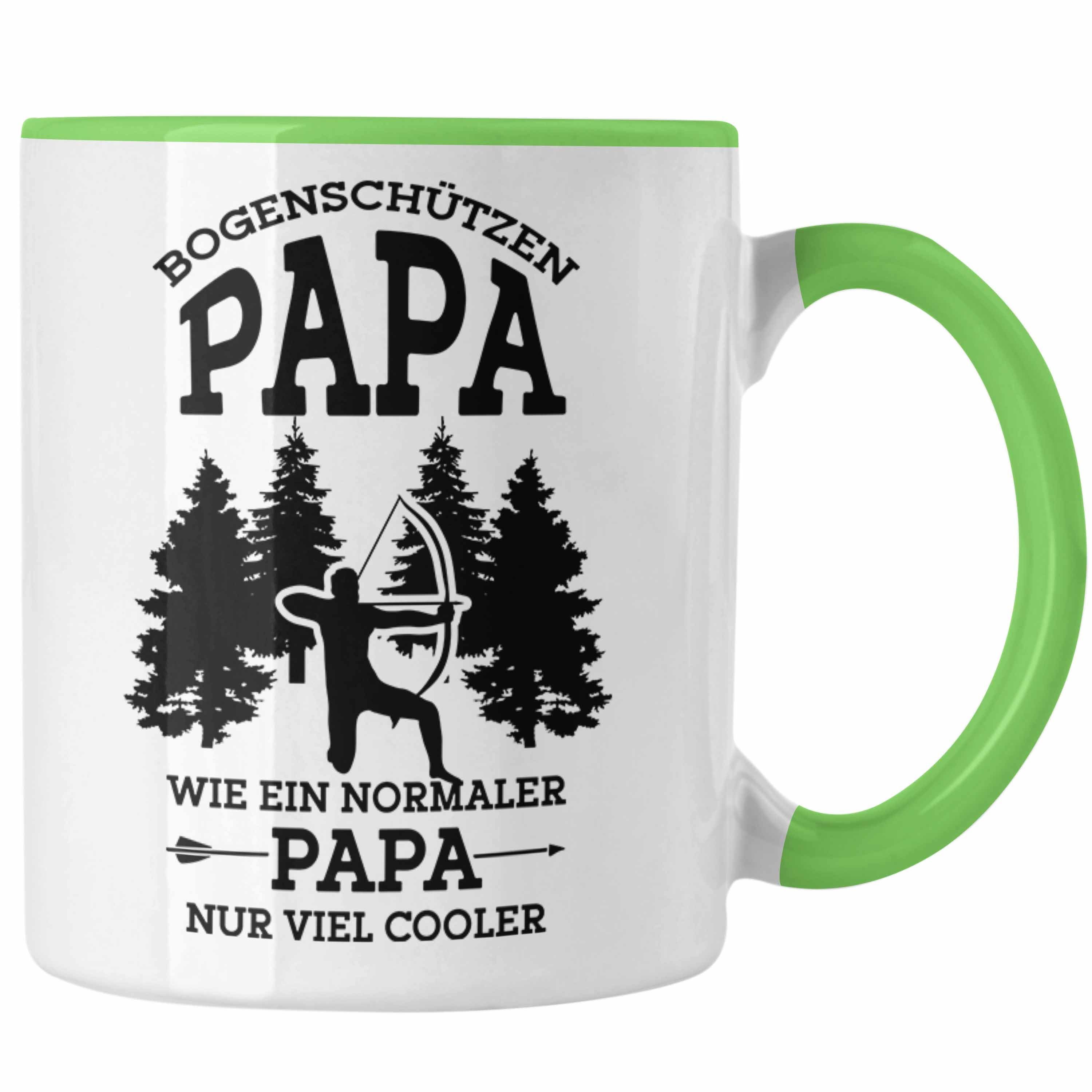 Trendation Tasse Lustige Bogenschießen Tasse für Papa Bogenschütze Geschenkidee Vatert Grün