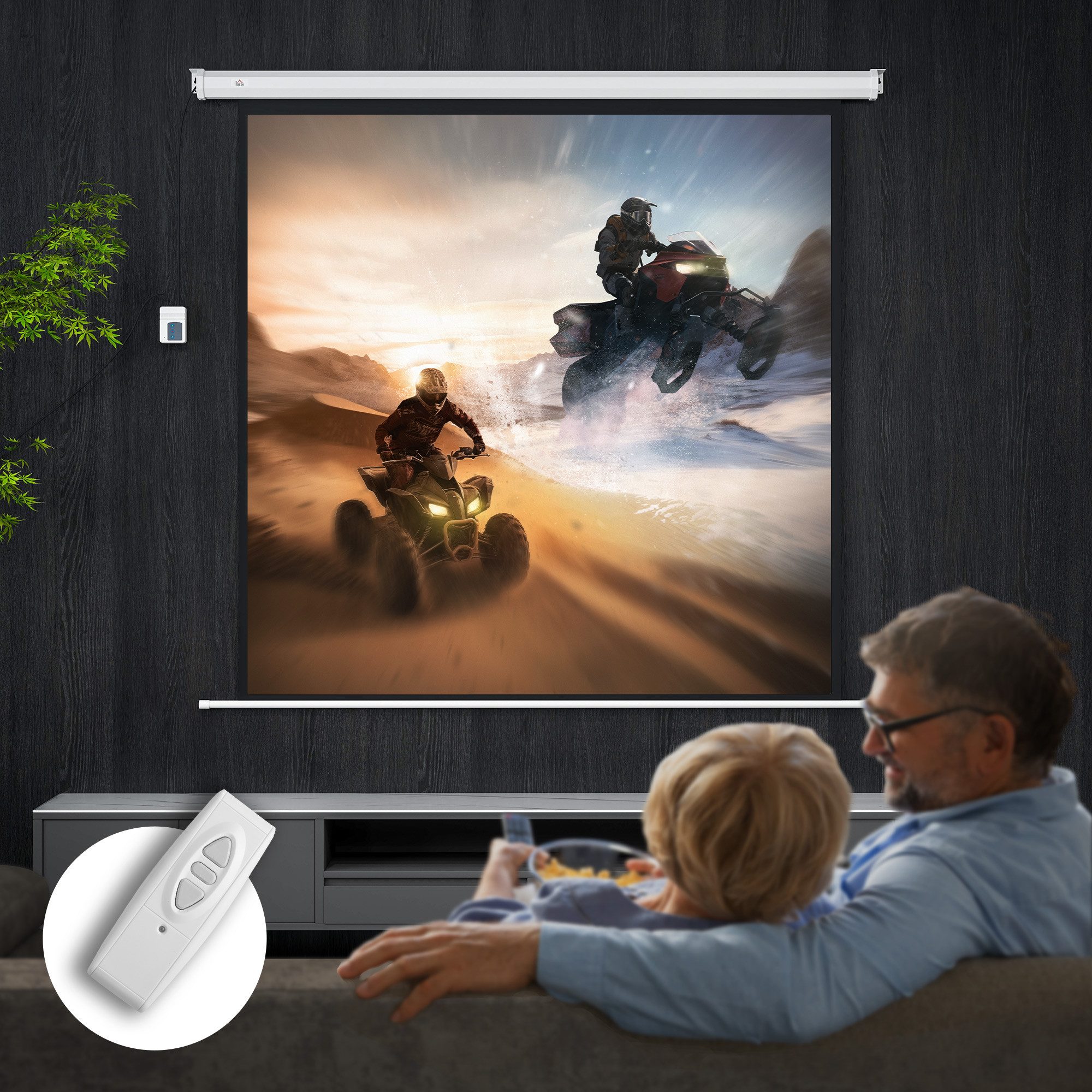 HOMCOM Leinwand 92 Zoll 1:1 HD 4K Rollo-Leinwand Projektionsleinwand, für Heimkino Büro-Präsentationen