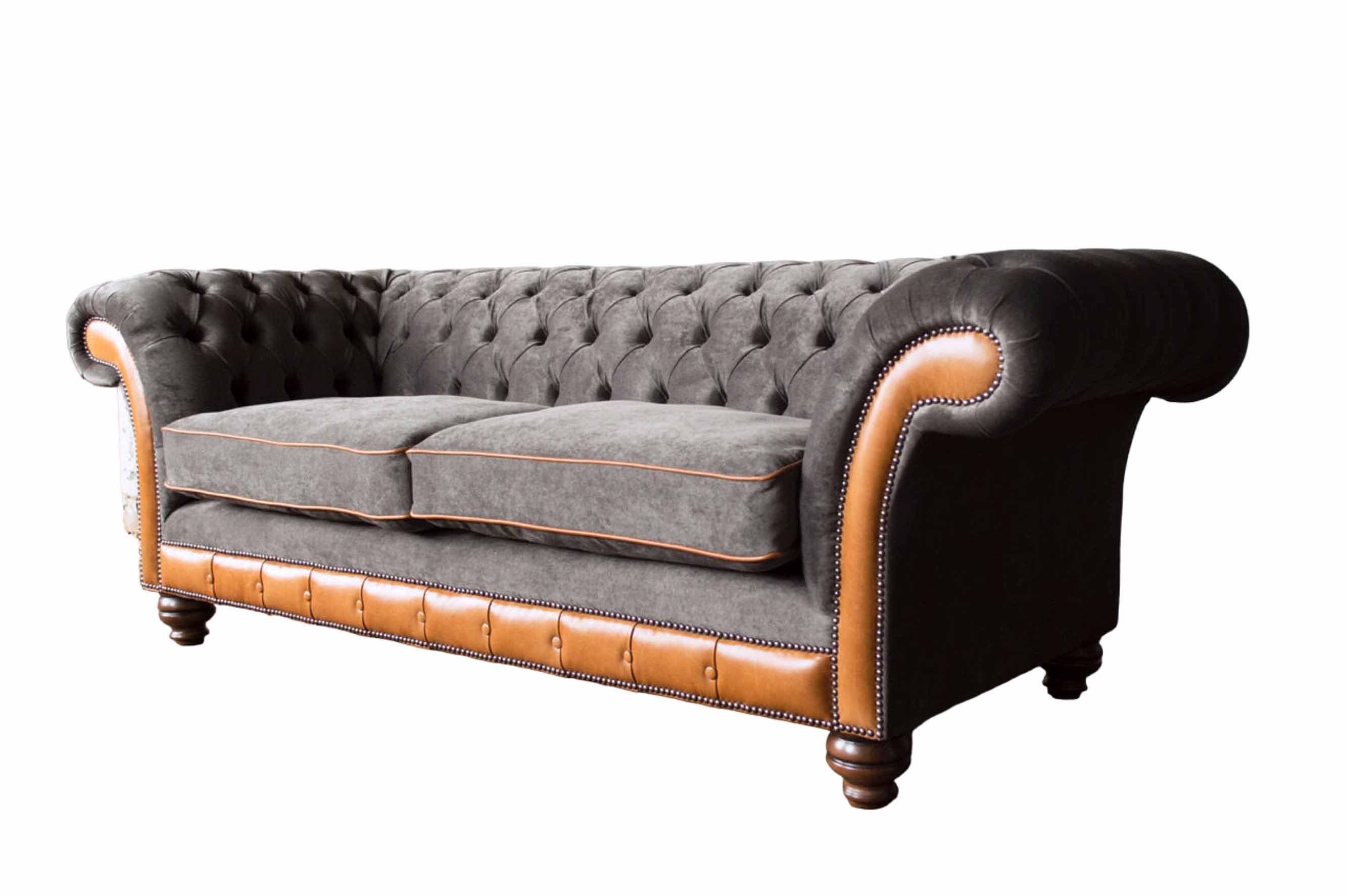 Chesterfield-Sofa Elegantes Sofa in Grau mit Stoffbezug und hochwertiger Polsterung