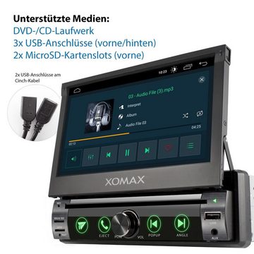 XOMAX XOMAX XM-DA759: 1DIN Autoradio mit Android 10 Navi 7 Zoll Touchscreen Monitor, Bluetooth, DVD, CD, SD und USB Autoradio