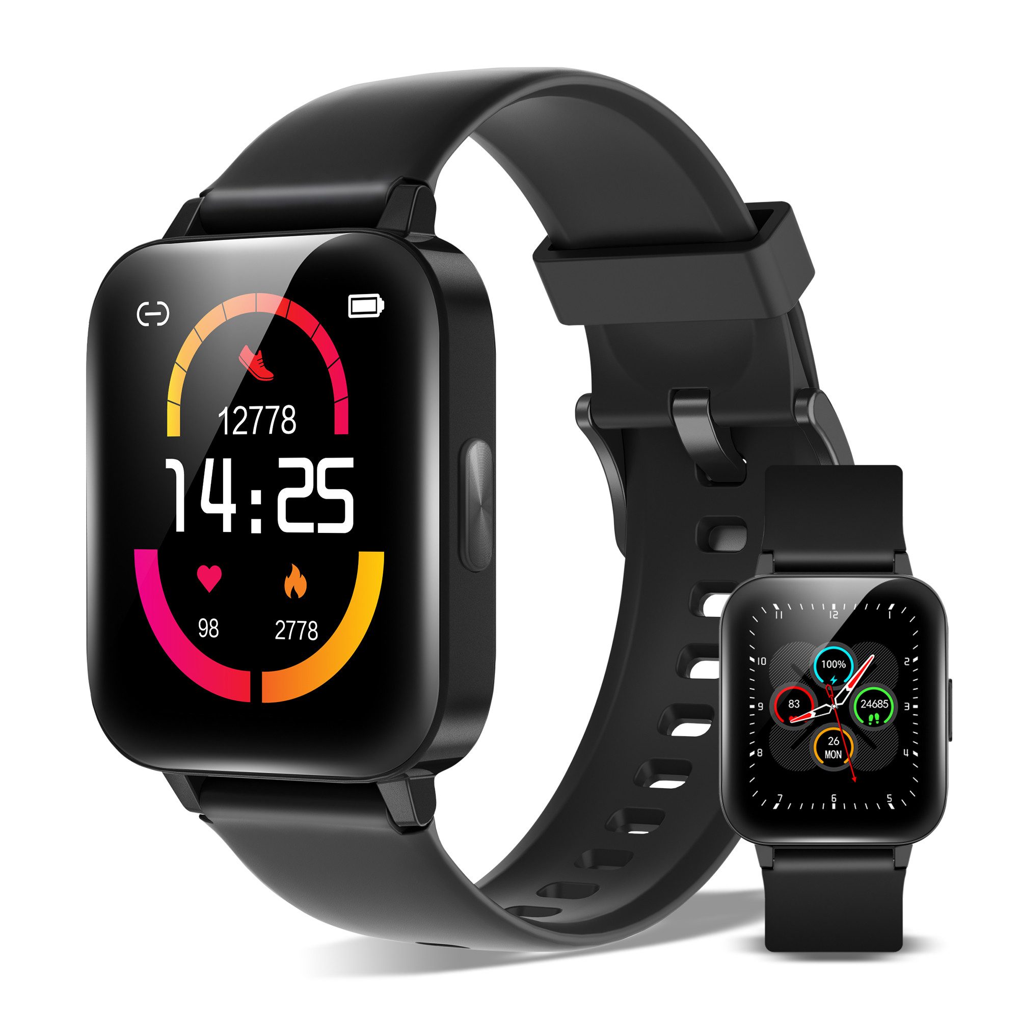 XINJI C1 Smartwatch Bluetooth Touchpanel Puls-/O²-Messung App, Black Fitnessuhr (4,29 cm cm/1,69 Zoll, Proprietär Betriebssystem), 1,69'' TFT Touchdisplay, 5ATM, Herzfrequenz & SpO₂
