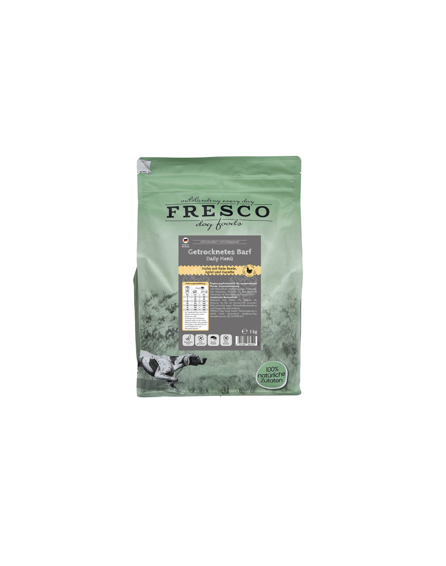 Fresco Dog TrockenBarf Huhn mit Rote Beete, Apfel & Karotte, 1kg / 2,5kg / 5kg, Trockenfutter für: Hunde, Getreidefrei, viel Frischfleisch & ohne Zusätze