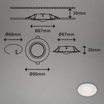 Briloner Leuchten LED Einbauleuchte 7056-036, LED fest verbaut, Warmweiß, 3er Set, Kunststoff/weiß,inkl. weißem Kunststoffcover, IP44, 6,8 cm