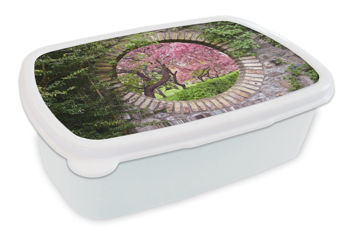 MuchoWow Lunchbox Transparent - Sakura - Blüte - Japanisch, Kunststoff, (2-tlg), Brotbox für Kinder und Erwachsene, Brotdose, für Jungs und Mädchen weiß