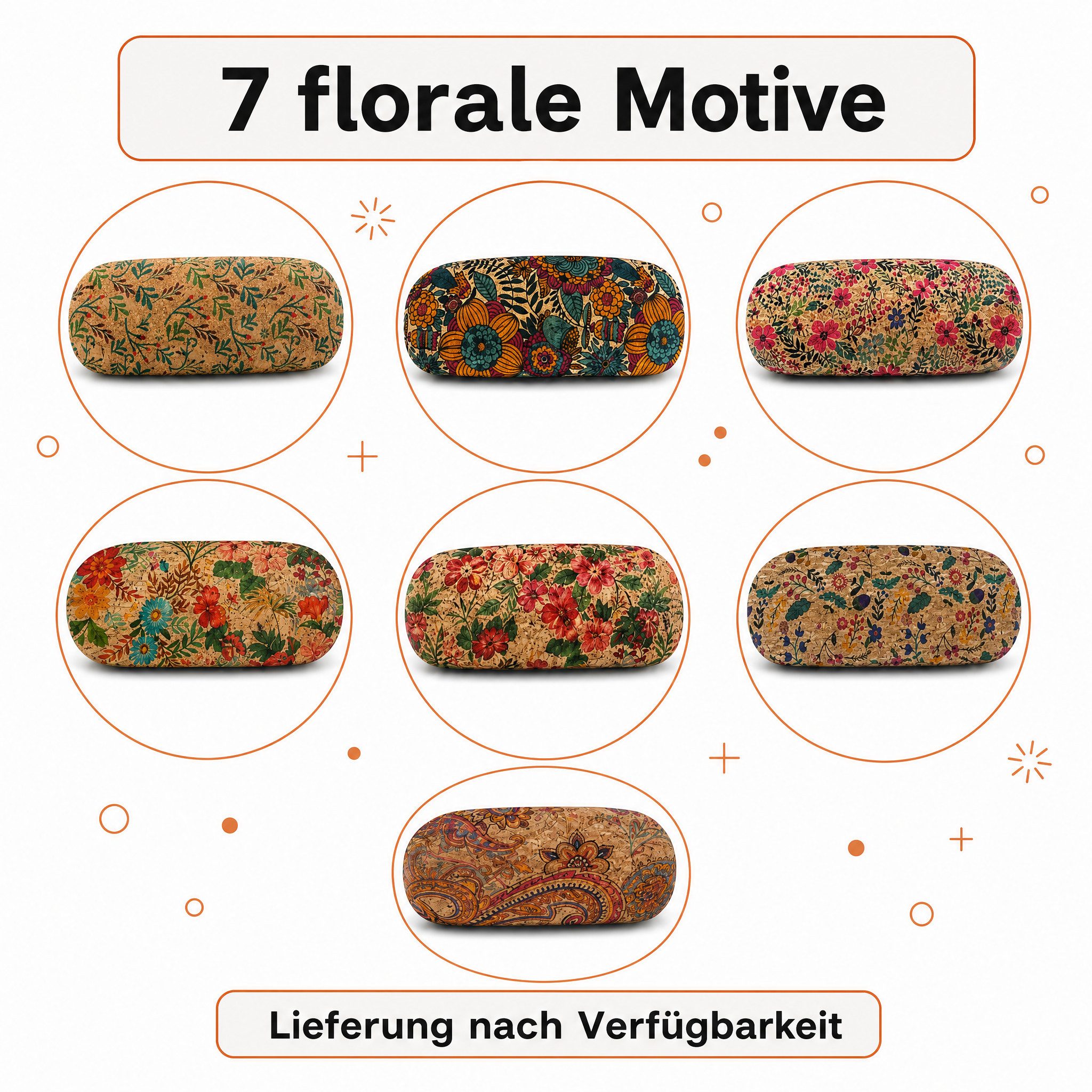 LK Trend & Style Brillenetui aus Kork mit verschiedenen Blumen Designs, in der Hartschale liegt Ihre Brille sehr sicher