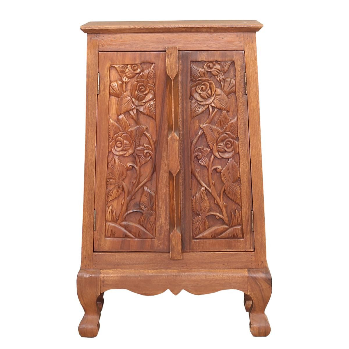 Oriental Galerie Mehrzweckschrank Flurschrank Braun mit Schnitzerei 80cm Rosen Asiatischer Schrank, Telefontisch, Dielenschrank