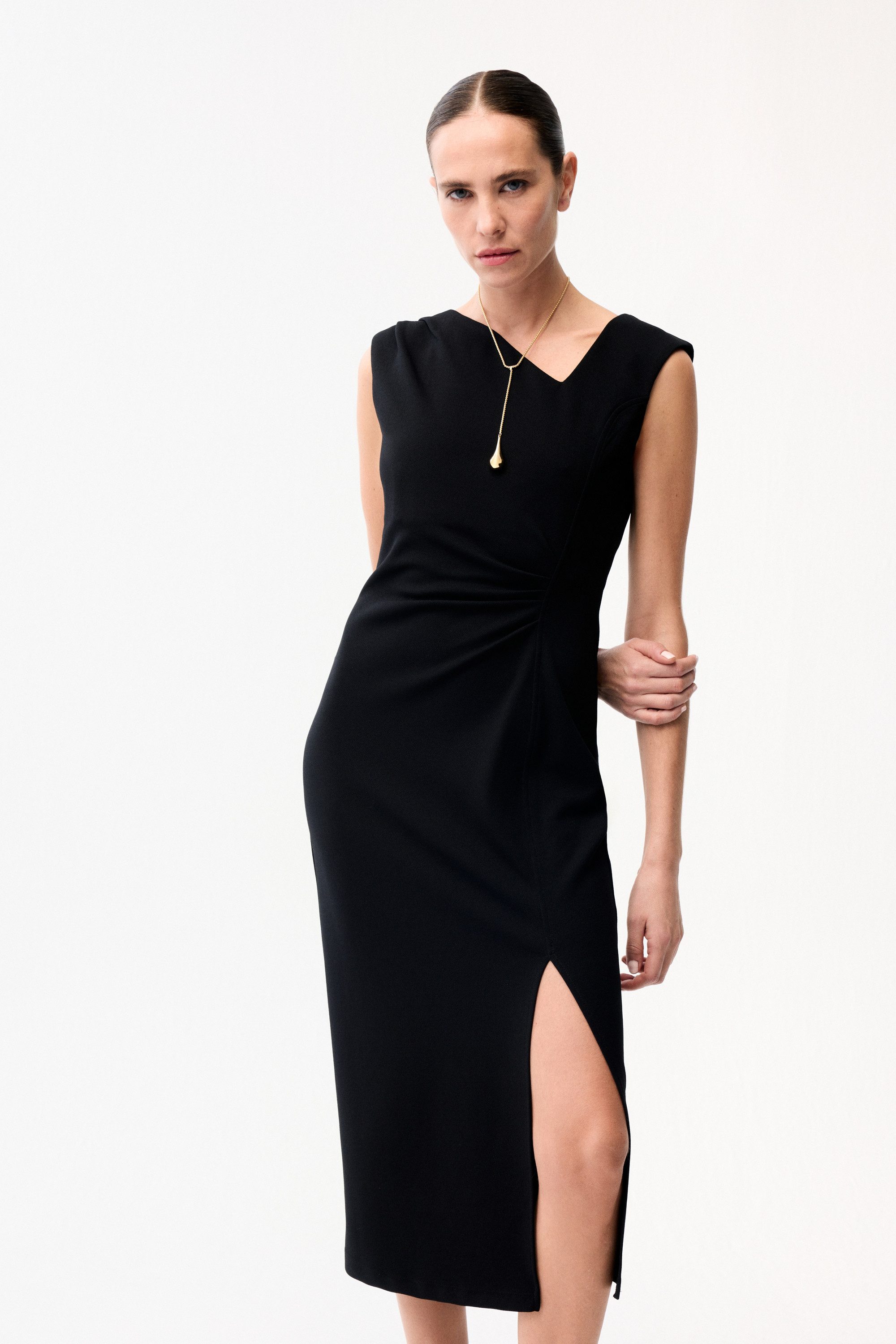 adL Midikleid Plisseekleid mit Schlitz