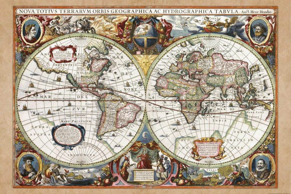 Poster Historische Landkarten Kunstdruck Bild - Weltkarte, Nova