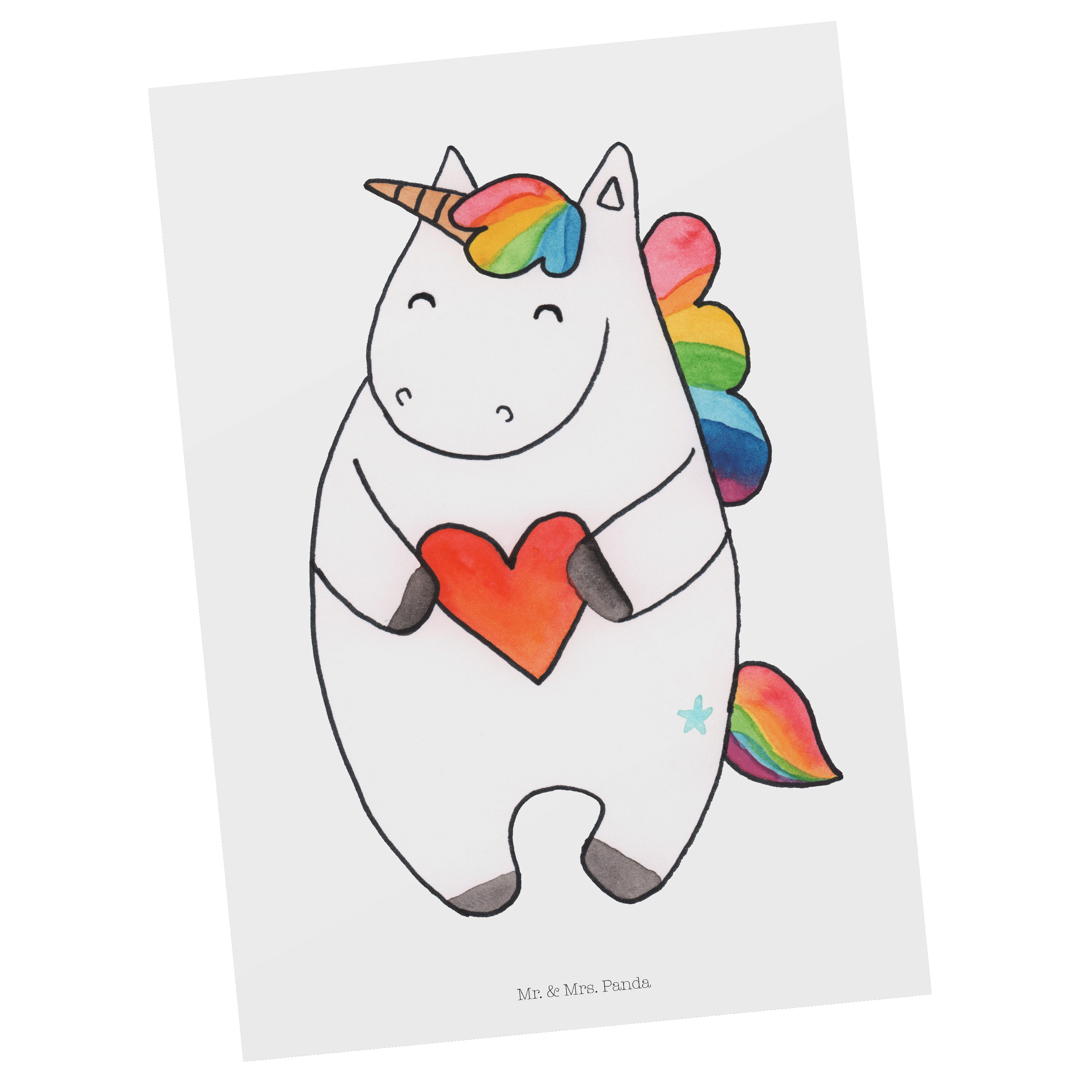 Einhorn & Geburtstagskarte, Weiß - Geschenk, Panda Unicorn Postkarte - Mr. Mrs. Herz Einhörner,