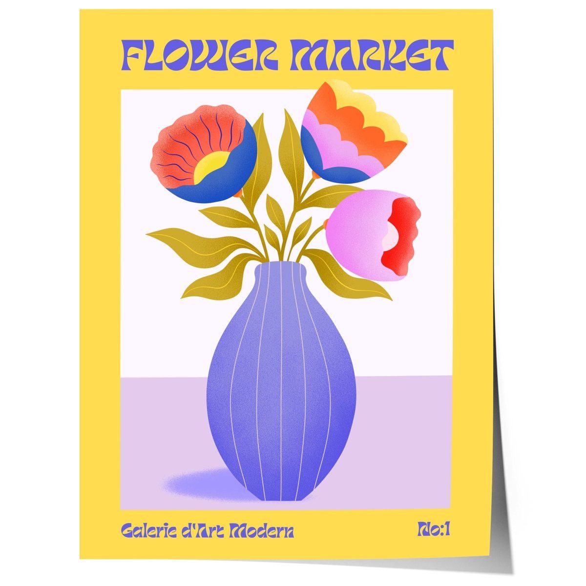 JUSTGOODMOOD Poster Flower Market Bunte Retro Blumen Vase Mid Century Moderne llustration, (1 St)