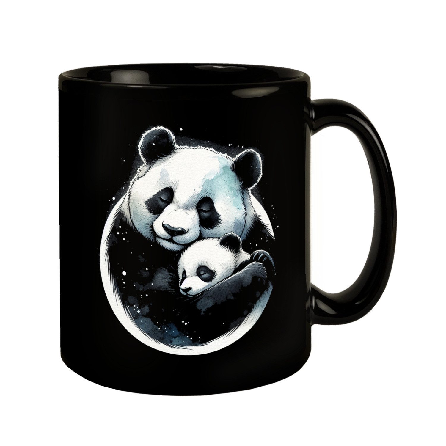 Tasse Panda Mama mit Baby Tasse schwarz in Schwarz