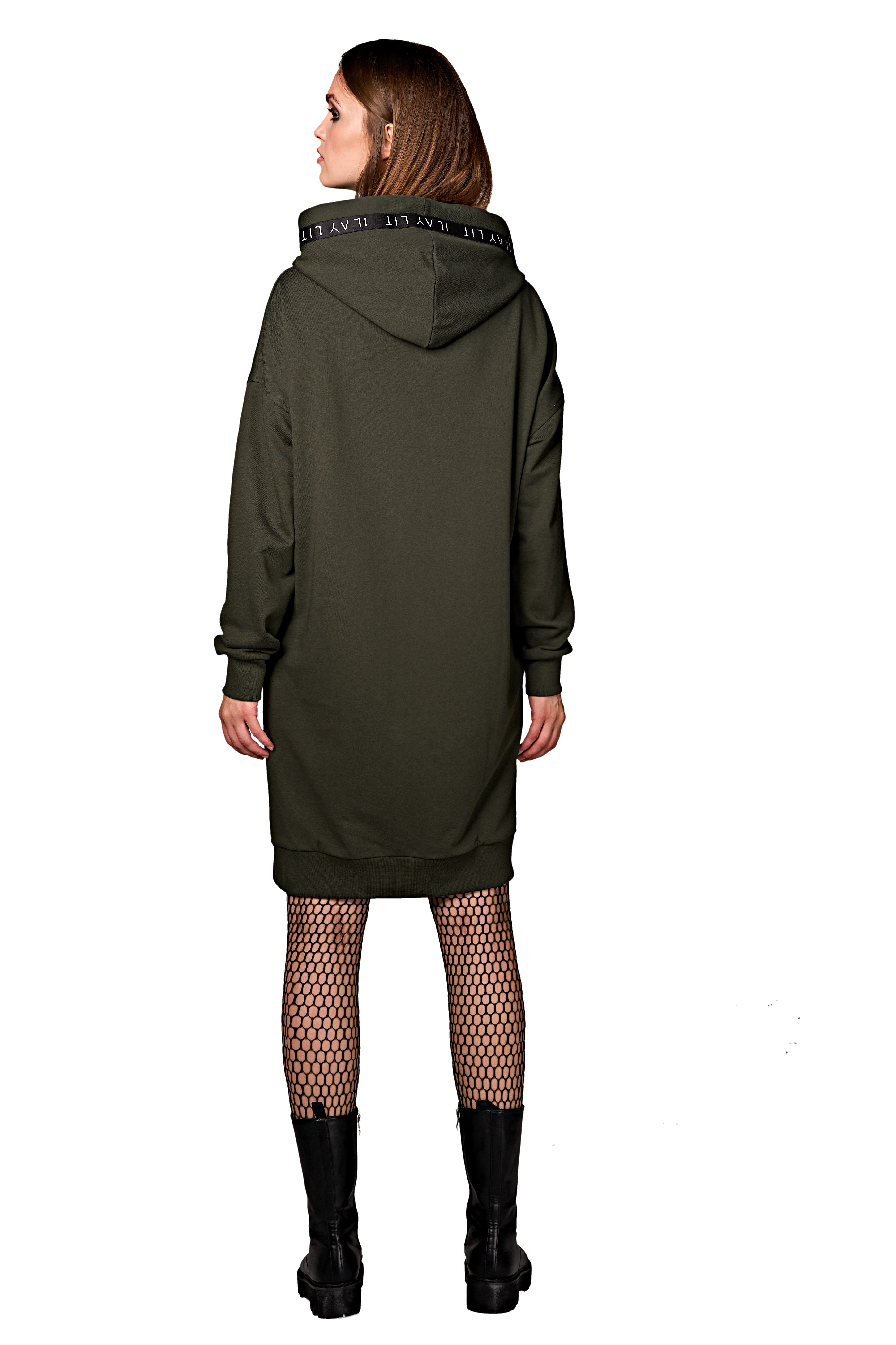 ILAY Lit Midikleid Mona Midikleid mit Kapuze, Olive