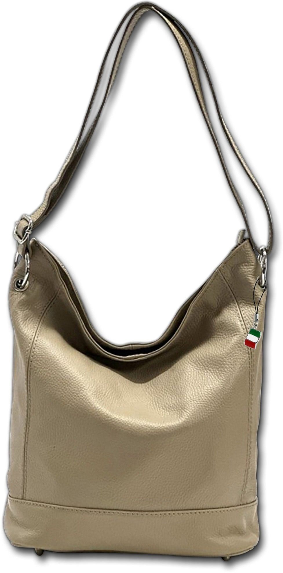 FLORENCE Shopper Florence Echtleder Hobo Bag Damen taupe (Schultertasche, Shopper), Damen Tasche Echtleder taupe, beige, Made-In Italy