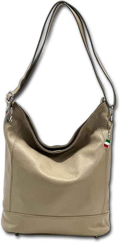 FLORENCE Shopper Florence Echtleder Hobo Bag Damen taupe (Shopper, Shopper), Damen Tasche Echtleder taupe, beige, Made-In Italy