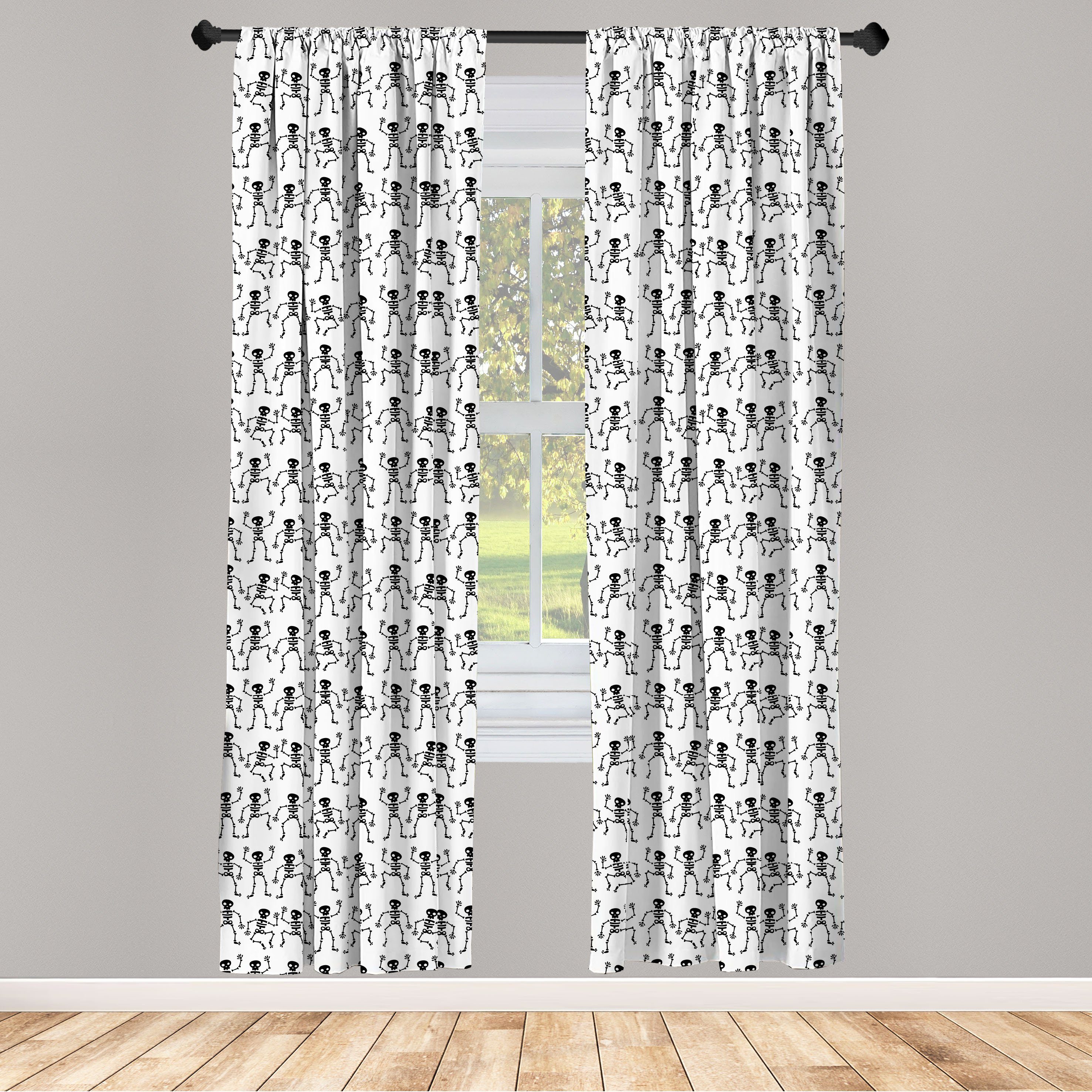 Gardine Vorhang für Wohnzimmer Schlafzimmer Dekor, Abakuhaus, Microfaser, Gebeine Tanzen-Skelette Muster