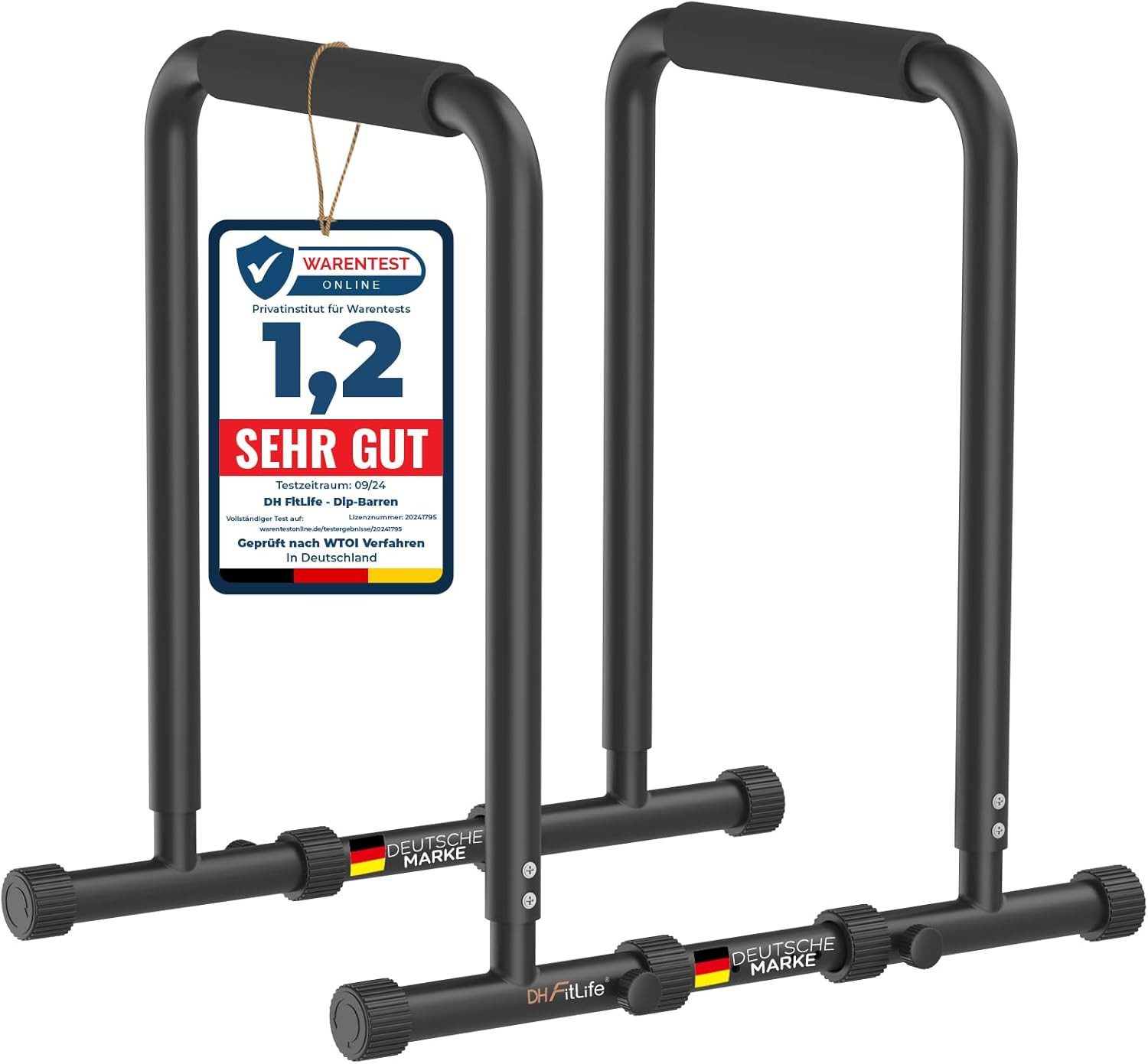DH FitLife Liegestützgriffe Dip Barren Bars (Dip Station, Max. Belastung 500 KG, Kraftstation Fitnessgerät für Zuhause, Parallettes Calisthenics Training Equipment), Krafttraining 80-100 cm individuell verstellbar