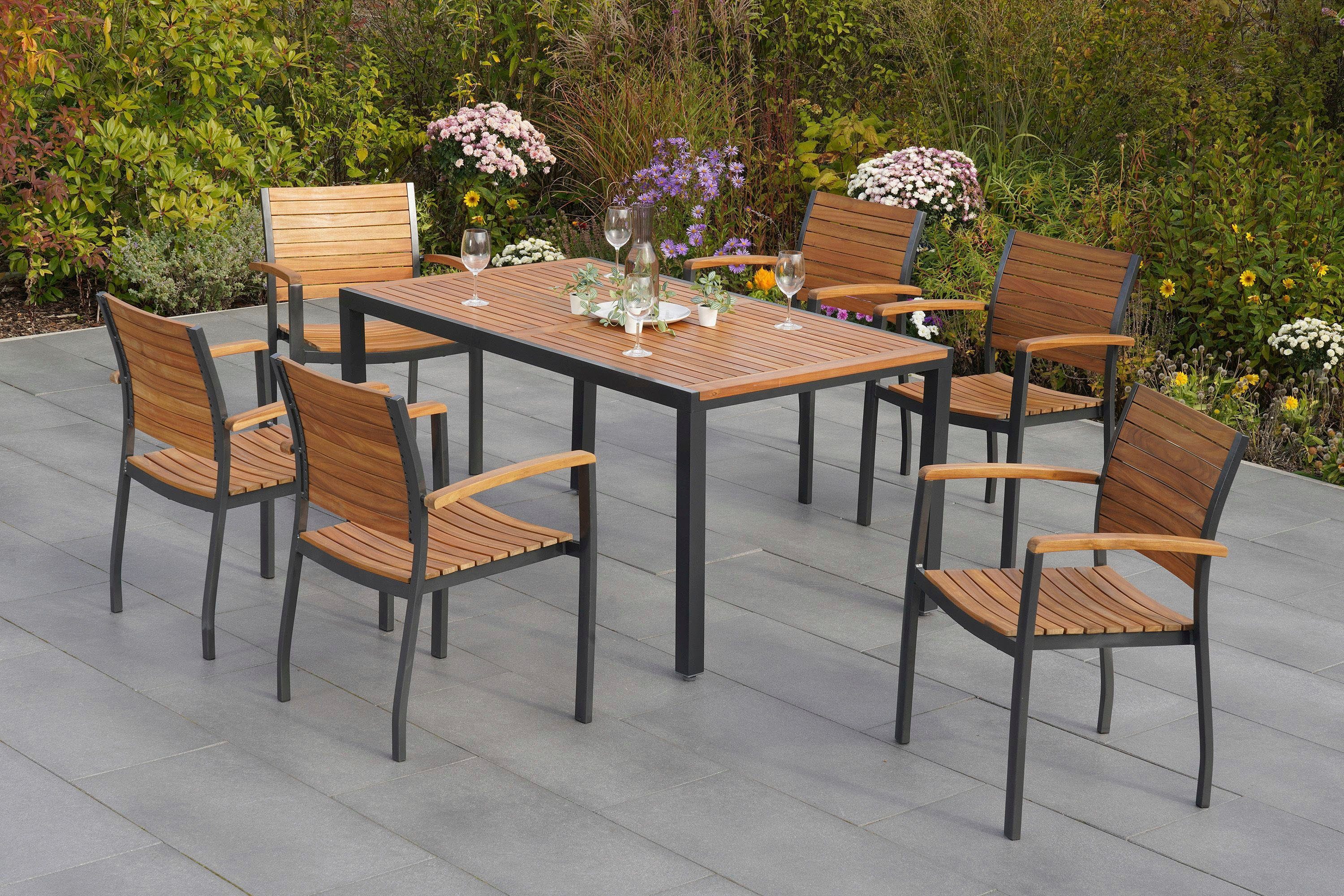MERXX GartenEssgruppe Santorin, (7tlg), Sitzgruppe für 6 Personen