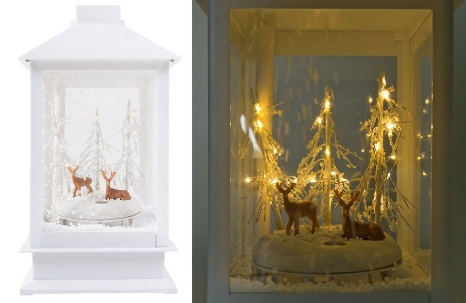 LED-Laterne Weihnachtsdeko Kerzenlaterne Winterwald Tanne Fensterdeko schneiender BURI
