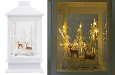 BURI Kerzenlaterne LED-Laterne schneiender Winterwald Weihnachtsdeko Fensterdeko Tanne