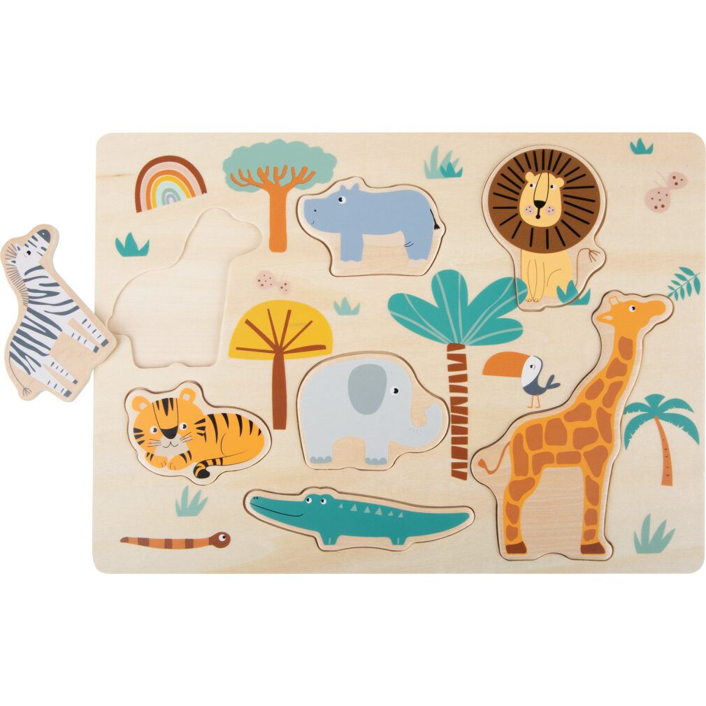 Spiel 11701 Setzpuzzle Safari aus Holz, Sieben bunten Puzzleteilen