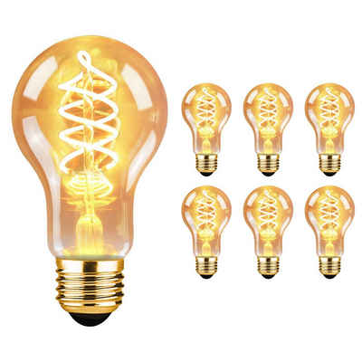 ZMH LED-Leuchtmittel Edison Vintage Glühbirne 4W Glühlampe A60 Antike Bulb Ideal Nostalgie, E27, 6 St., Warmweiß, E27 6 Stück Warmweiß