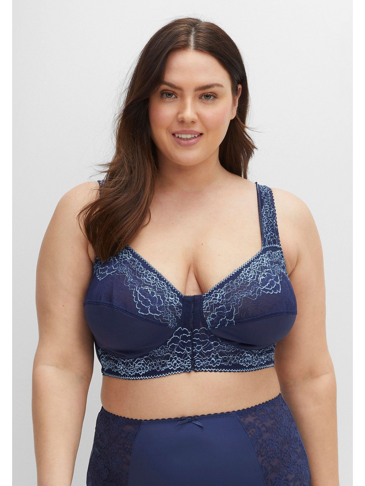 Sheego Bügelloser BH Große Größen mit Kontrast-Spitze und vorderseitigem Verschluss