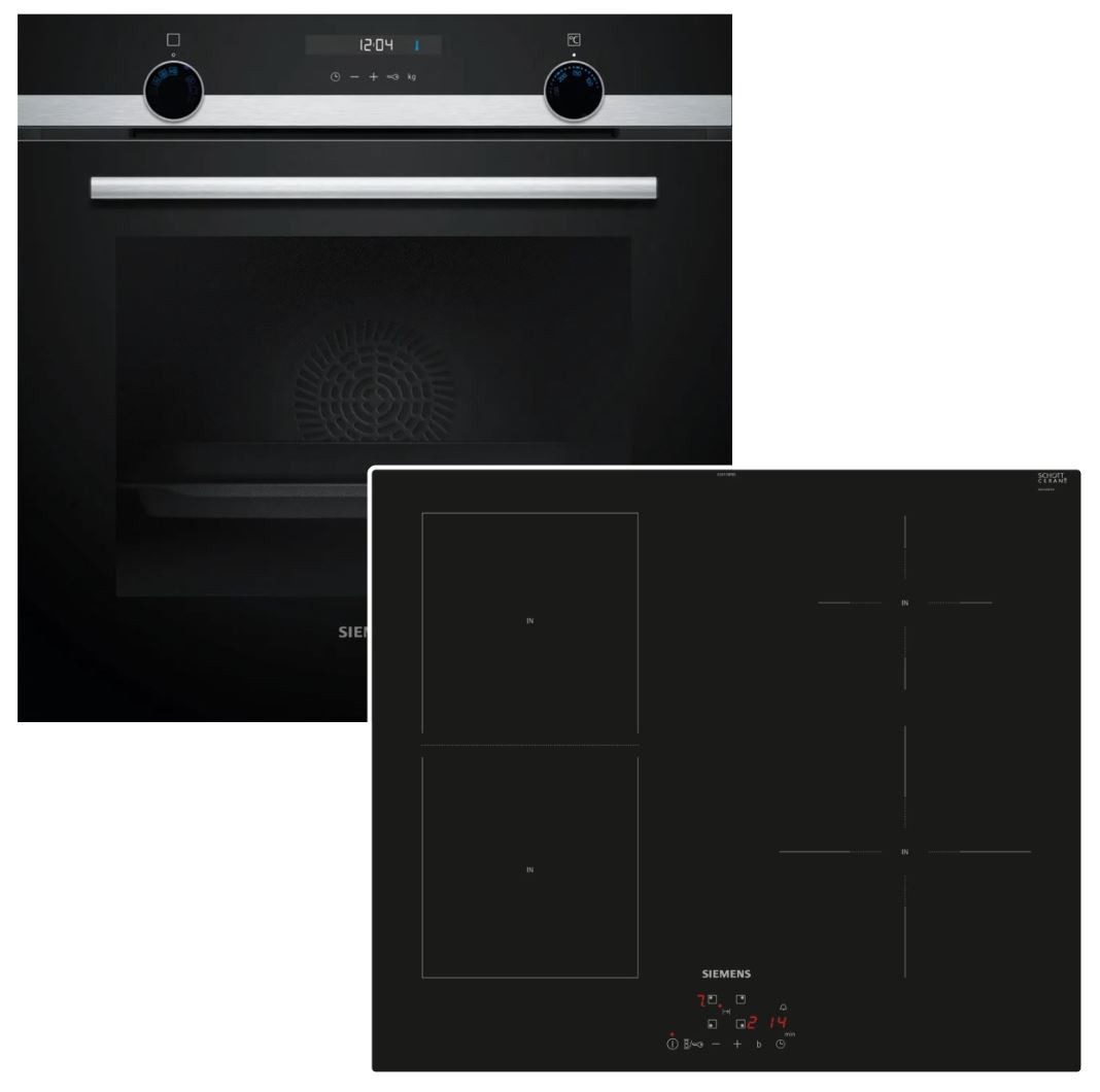 SIEMENS Backofen-Set Hydrolyse EcoClean mit Induktionskochfeld Booster autark 60 cm