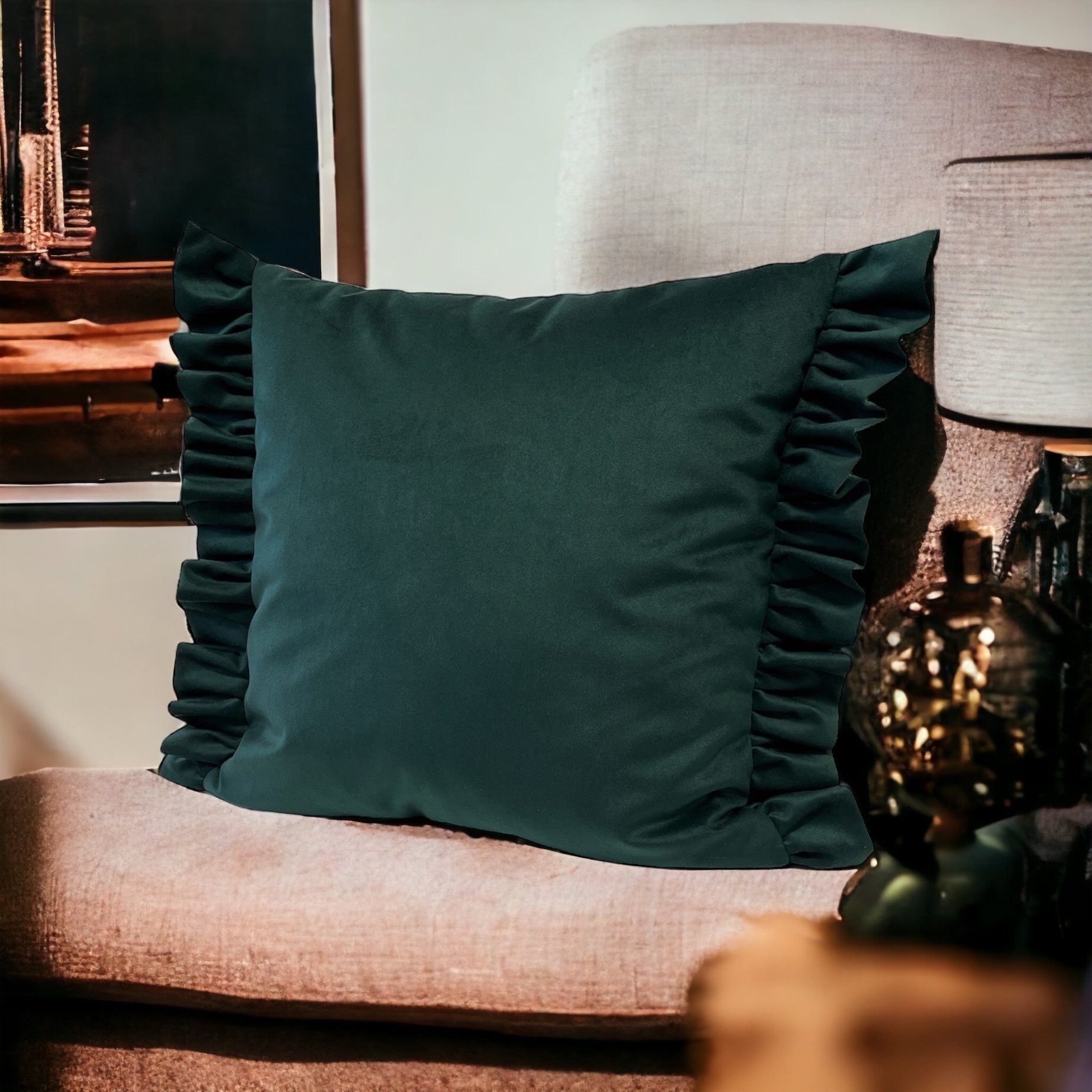 RoKo-Textilien Kissenbezug Kissenbezug mit Rüschen Samt Velvet Art Kissenhü günstig online kaufen