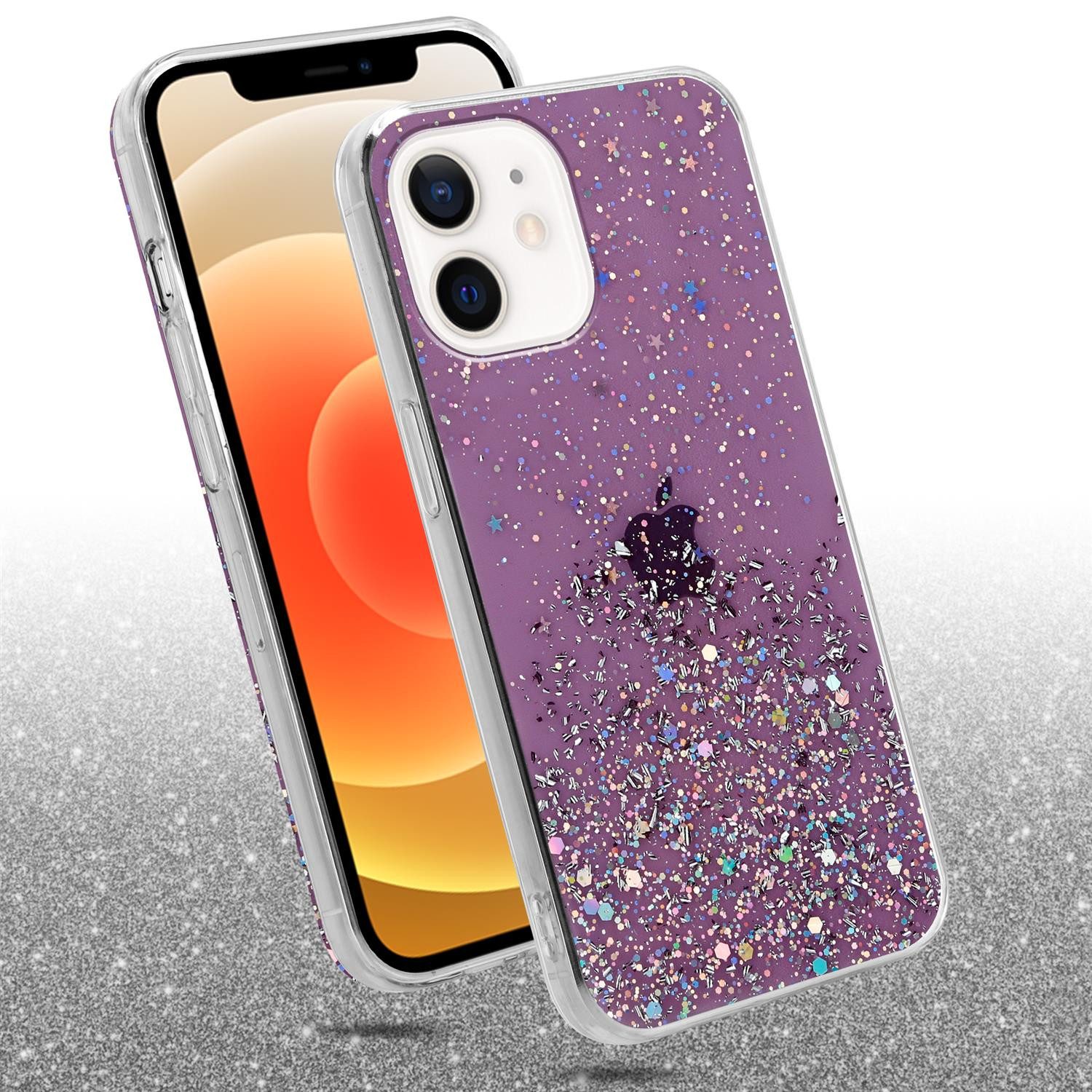 Cadorabo Handyhülle für iPhone 12 MINI Hülle Apple iPhone 12 MINI, Flexible TPU Silikon Handy Schutzhülle - Hülle - mit Glitzer