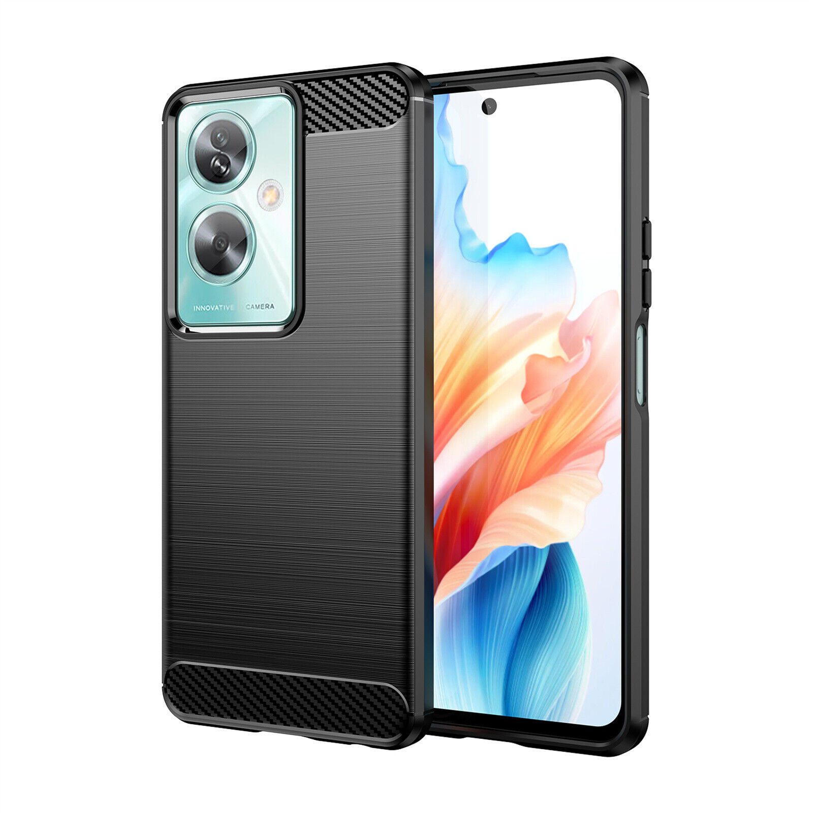 betterfon Handyhülle Carbon Hülle für Oppo A79 Backcover TPU Silikon Bumper Schwarz, Carbon-Look – stoßfestes Case mit Air-Cushion & Metall-Optik
