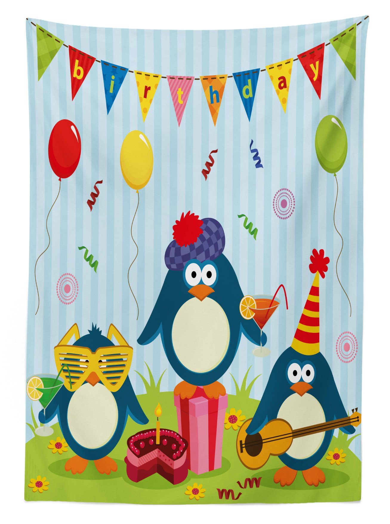 Geburtstags-Pinguin Klare Für Farbfest Außen Abakuhaus Geburtstag Bereich Waschbar Tischdecke geeignet den Farben,