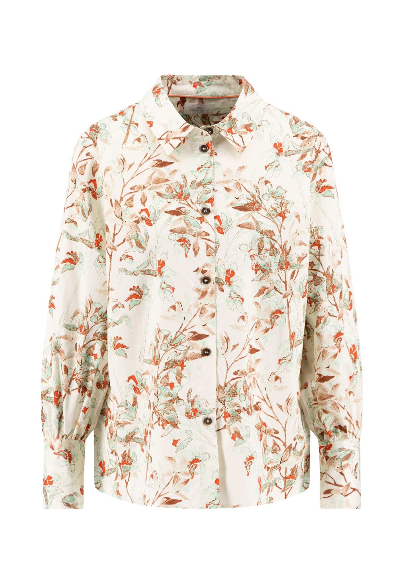 FYNCH-HATTON Langarmbluse bunt,Casual,Baumwolle,Floral,Hemdblusenkragen,Lang,Casual Fit