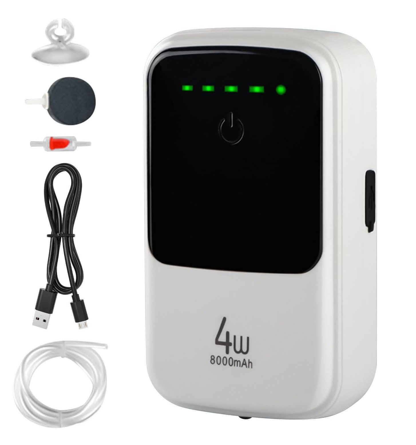 Refttenw Aquarium-Durchlüfterpumpe Aquarium-Luftpumpe 4 W 8000 mAh USB-wiederaufladbare, 2L/min, IP67 Wasserdicht, Leise Sauerstoffpumpe