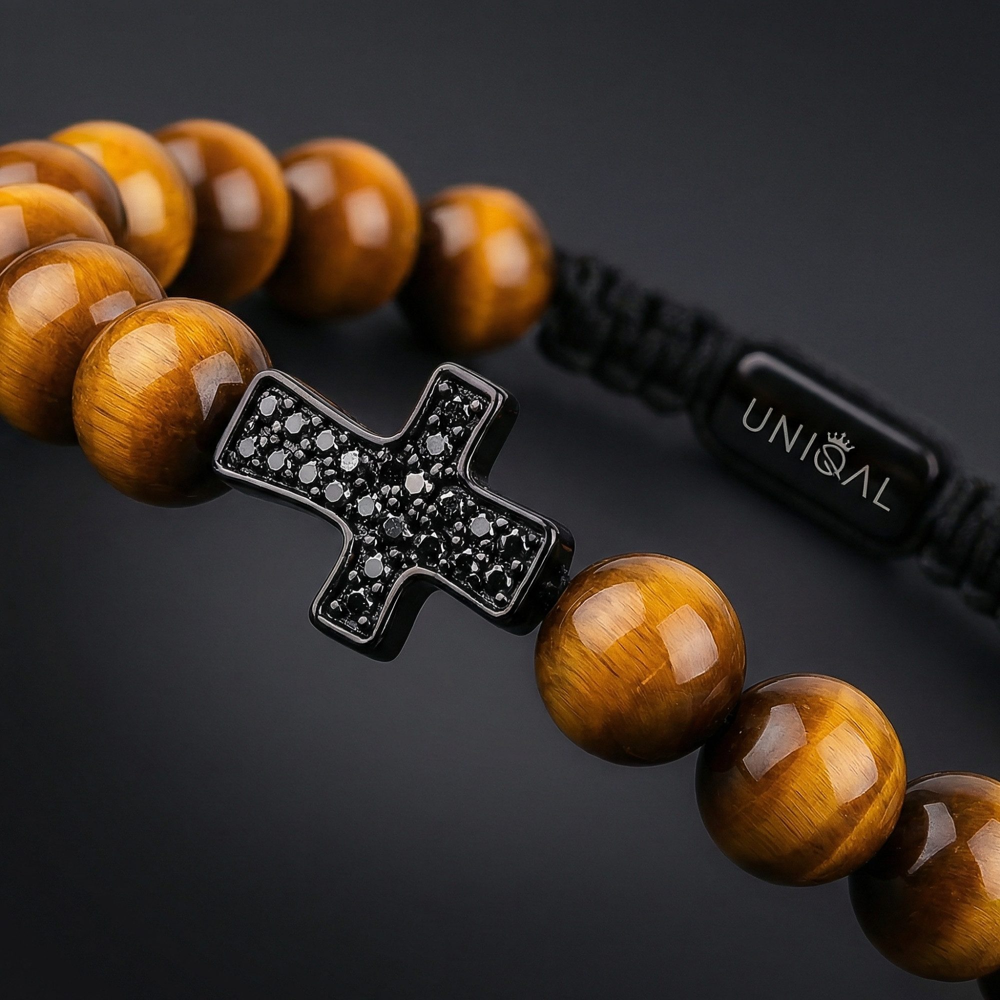 UNIQAL.de Perlenarmband aus Naturstein mit Edelstahl-Kreuz & Zirkonia – Uni günstig online kaufen