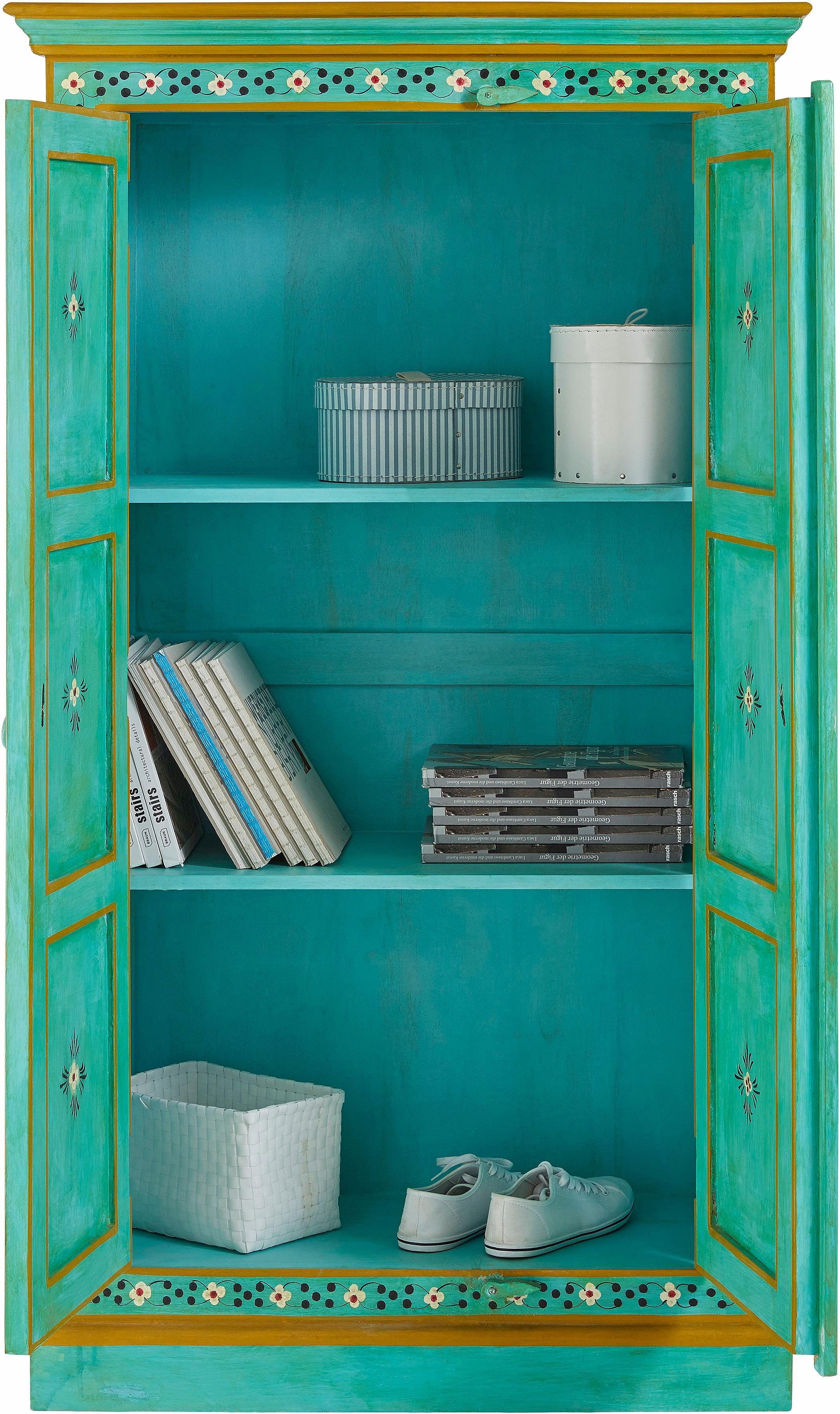 OTTO home Stauraumschrank Prem Hochschrank handbemalt mit 2 Türen & 2 Einlegeböden, Metallgriffe Handbemalt, mit 2 Türen und 3 Fächern, 152cm hoch und 87cm brei – Bild 3 von 5