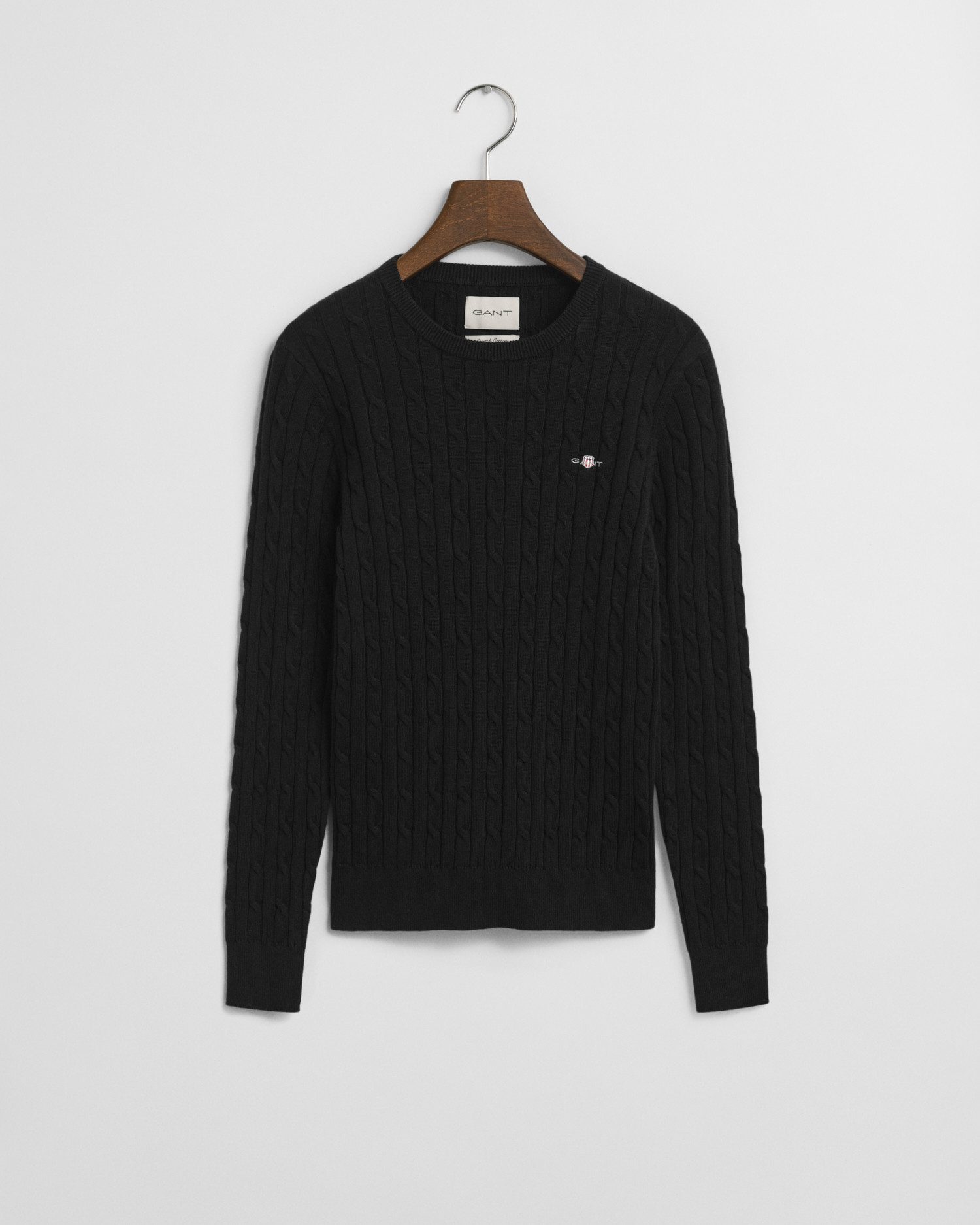 Gant Strickpullover STRETCH COTTON CABLE C-NECK mit Logostickerei auf der Brust