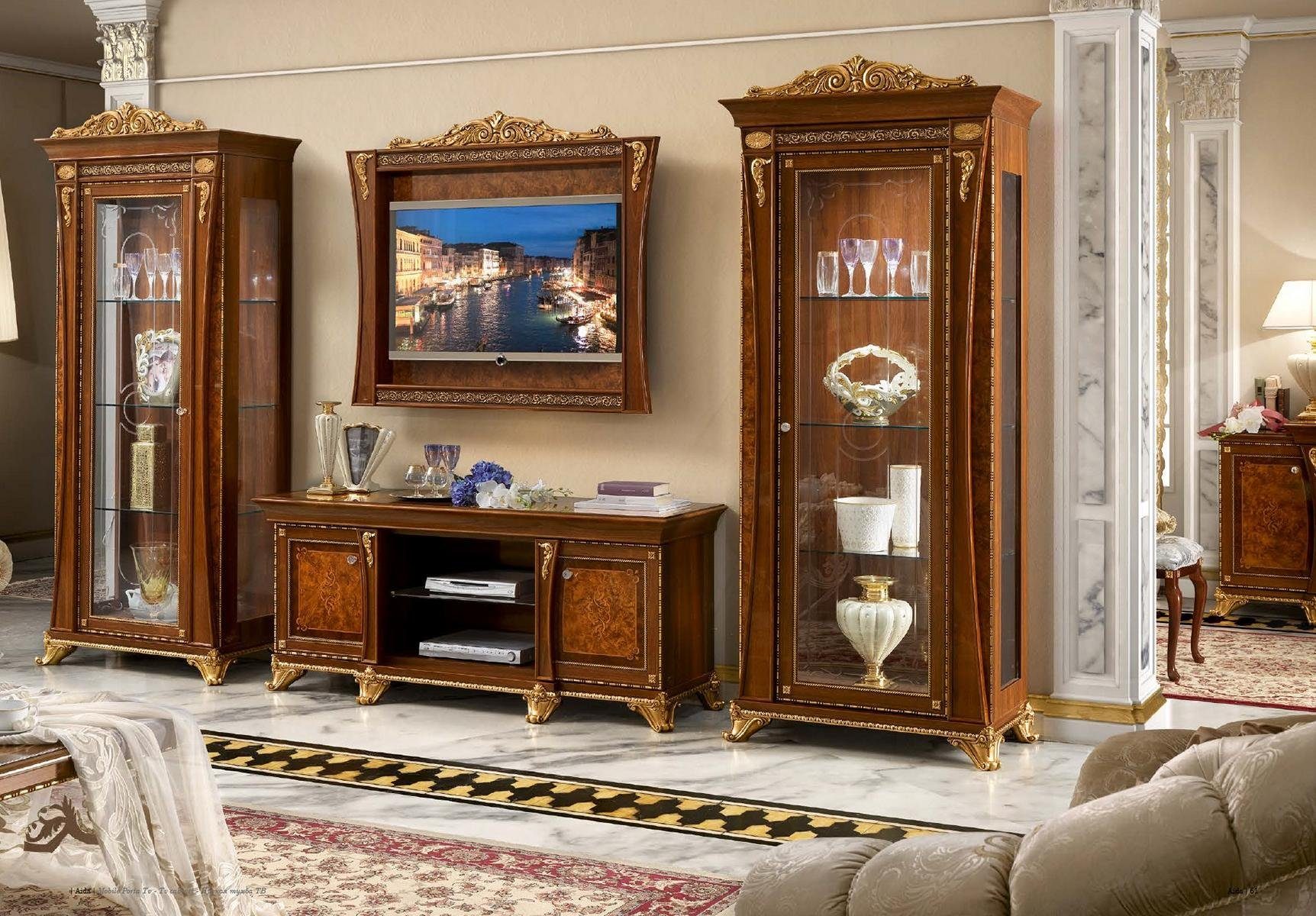 JVmoebel Wohnzimmer-Set tv Ständer Schrank Luxus Wohnwände Zeile Neu Set Vitrine Holz Möbel