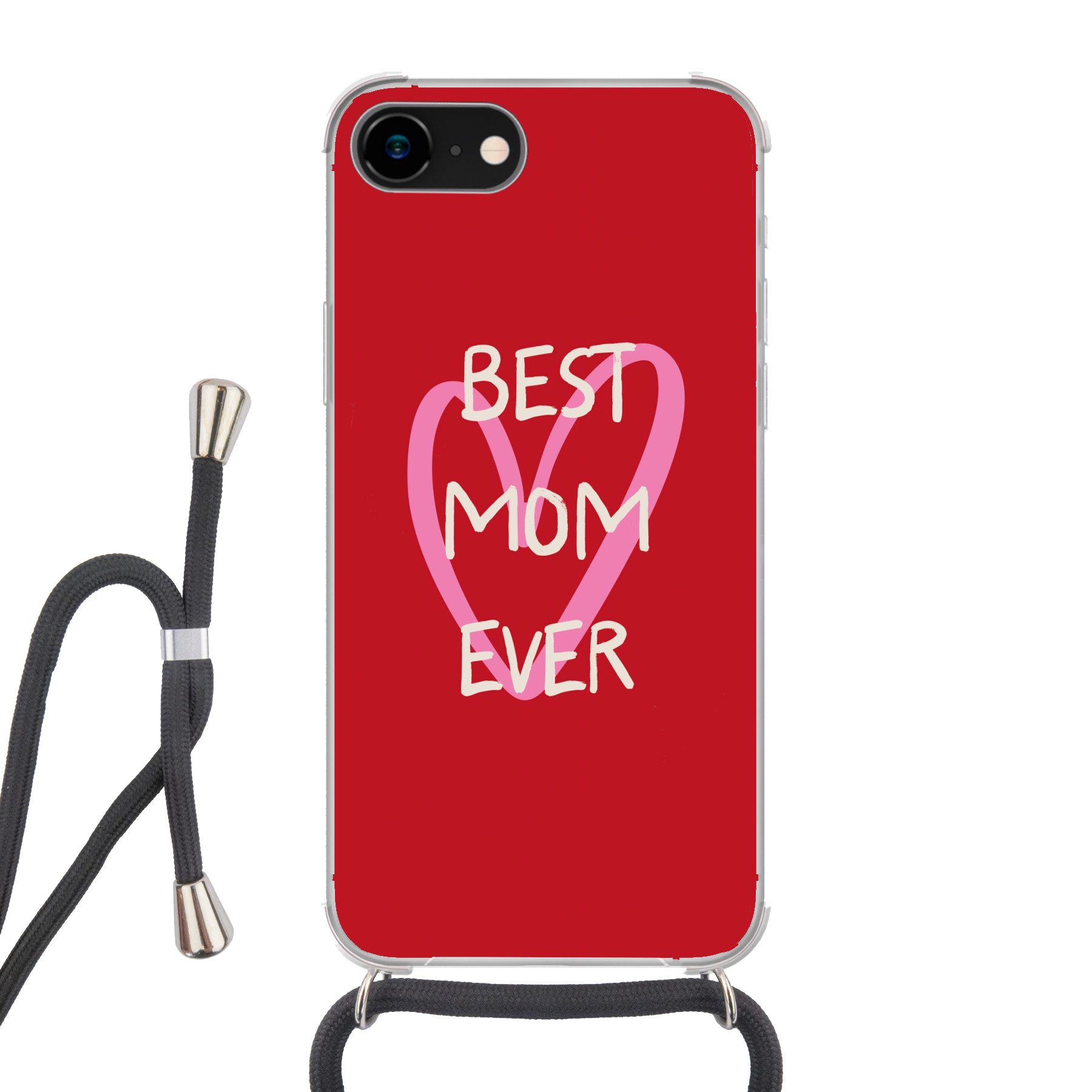 MuchoWow Handyhülle für Apple iPhone 8 Mutter - Zitat - Herz - Rot, Tragbare Handyhüllen mit Kette zum umhängen, Handykette Handyband