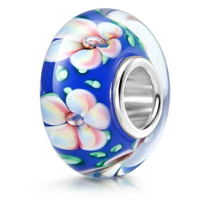 Materia Bead »Glasperle Blumen / Blüten Blau Mehrfarbig 1010«, Kern aus 925 Sterling Silber