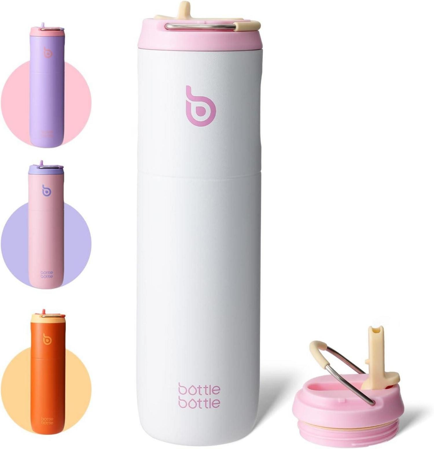 Thermobecher Isolierte Trinkflasche 680ml mit Strohhalm und Griff, doppelwandig
