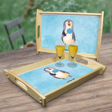 Mr. & Mrs. Panda Tablett Pinguin Lolli - Eisblau - Geschenk, Kind, Rabauke, Holztablett, Frühs, Echtholz lasiert, (1-tlg), Kratzfeste Oberfläche