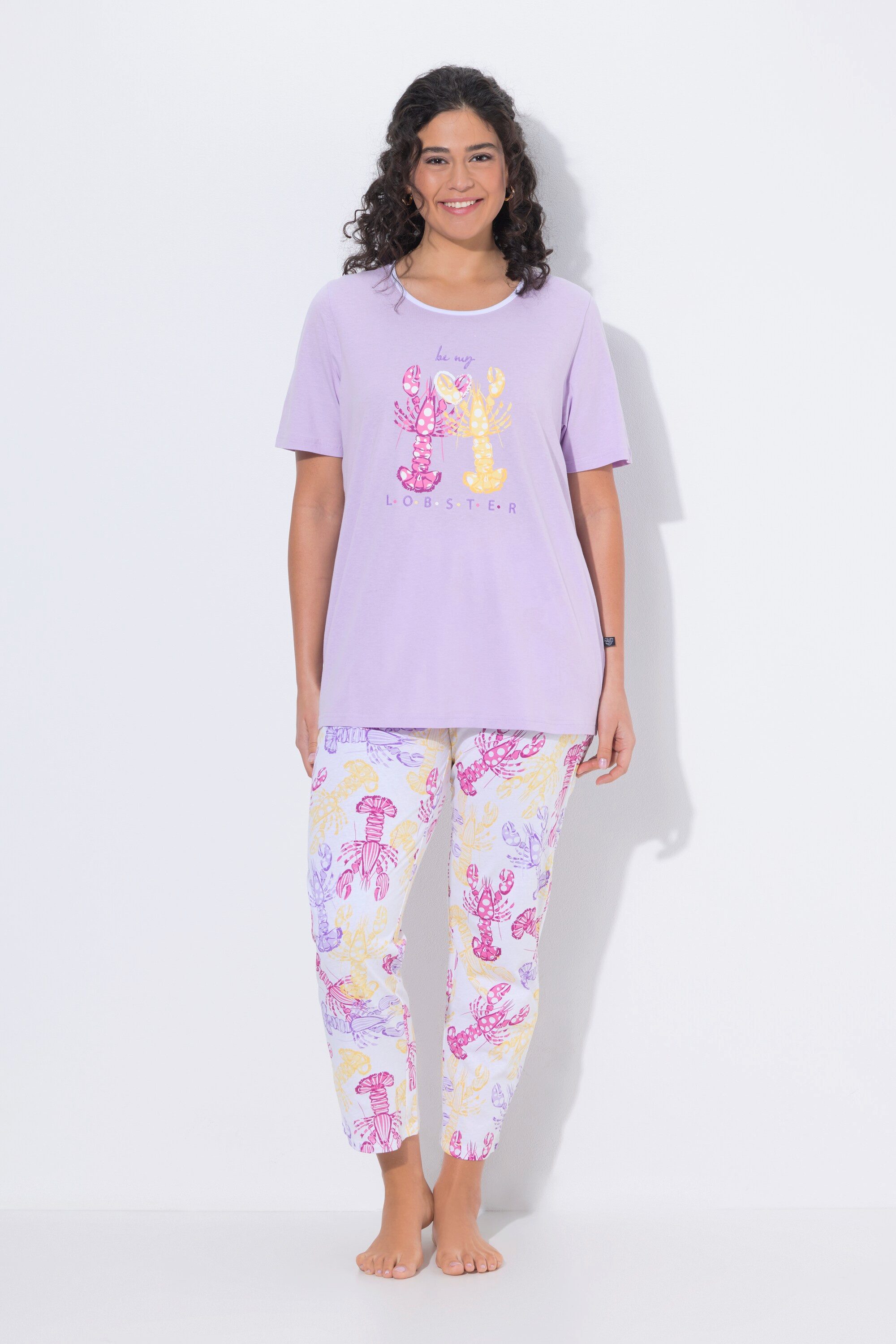 Ulla Popken Pyjama Pyjama Hummer Rundhalsausschnitt Halbarm