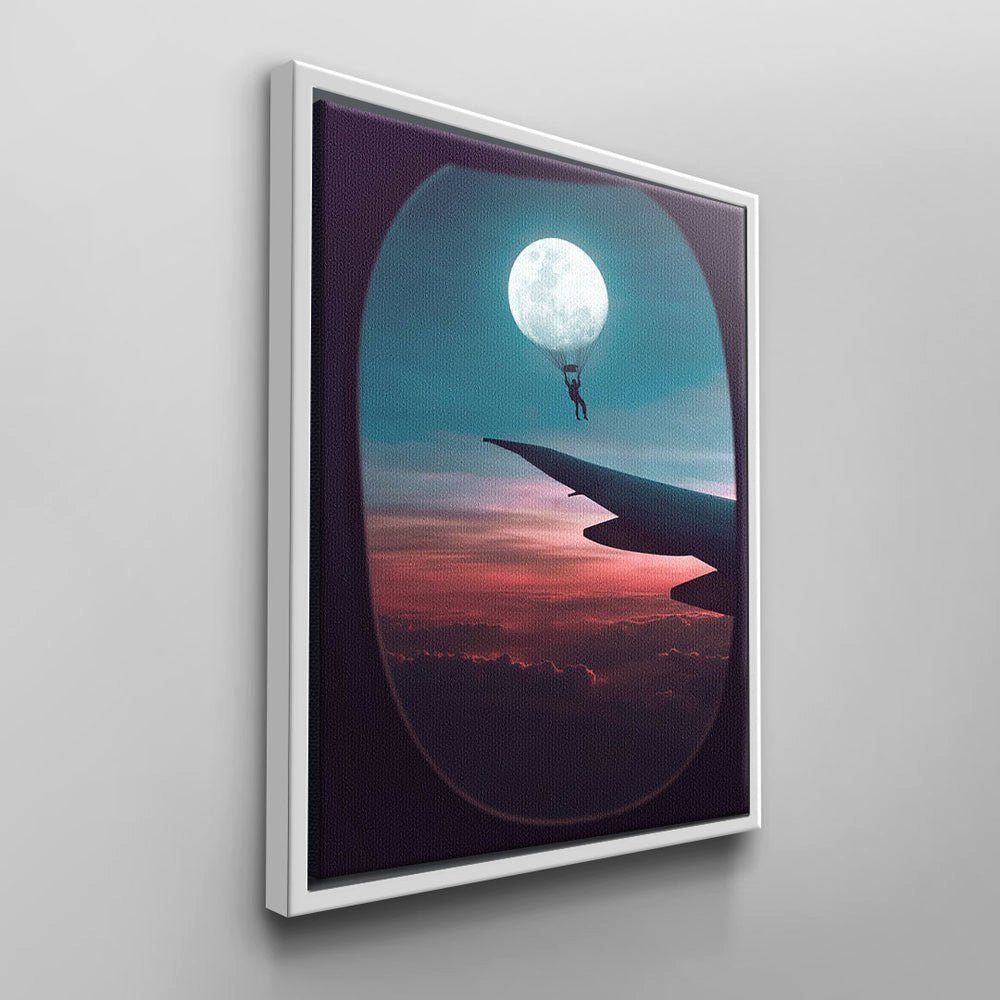 Modernes DOTCOMCANVAS® Leinwandbild, von Mond schwarzer & Flugzeug Ausblick Rahmen Wandbild mit