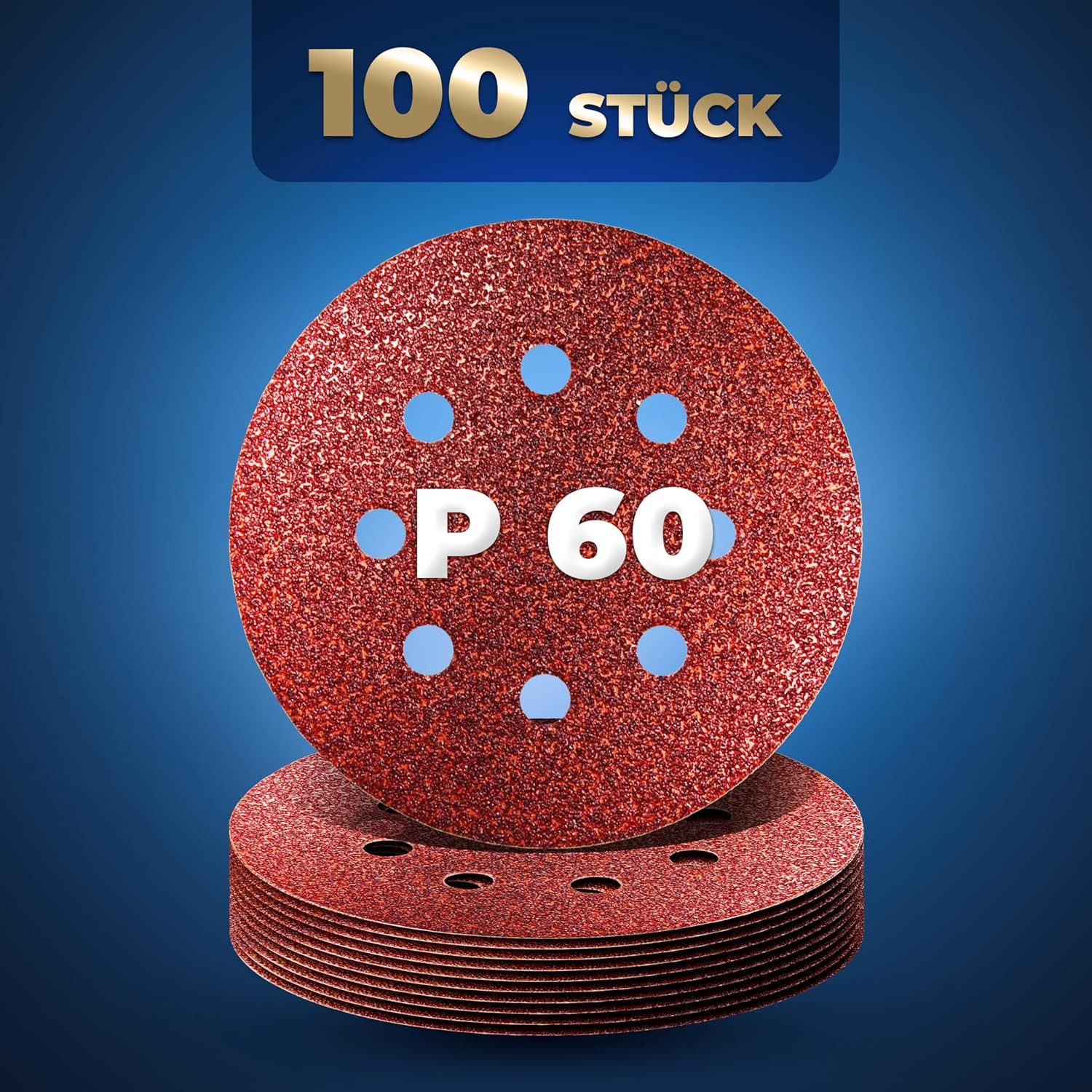 S&R Schleifpapier Klett Schleifpapier 125 mm, Meister, 8 Löcher, für Exzenterschleifer, (Set, 100 St., mit einer P60 Körnung), Klettschleifpapier, zuverlässige Haftung am Schleifteller