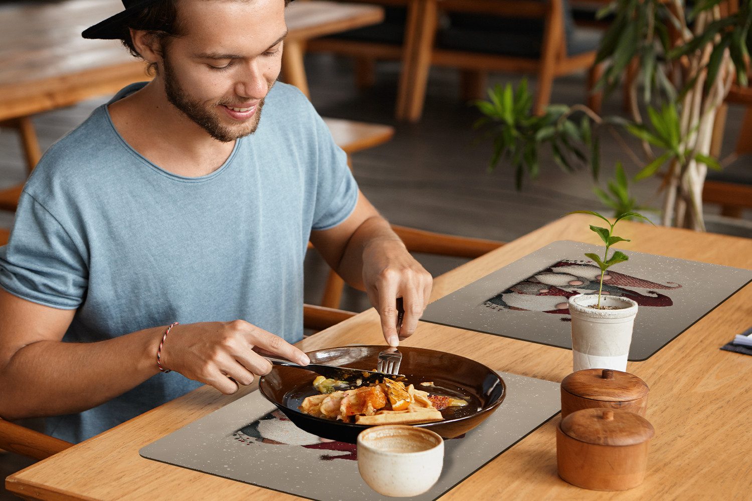 MuchoWow Platzset Wichtel - Weihnachten - Schnee - Zipfelmützen, (6-St), Platzsets, Tischset, Abwaschbar, Tischsets, Platzdeckchen – Bild 5 von 5