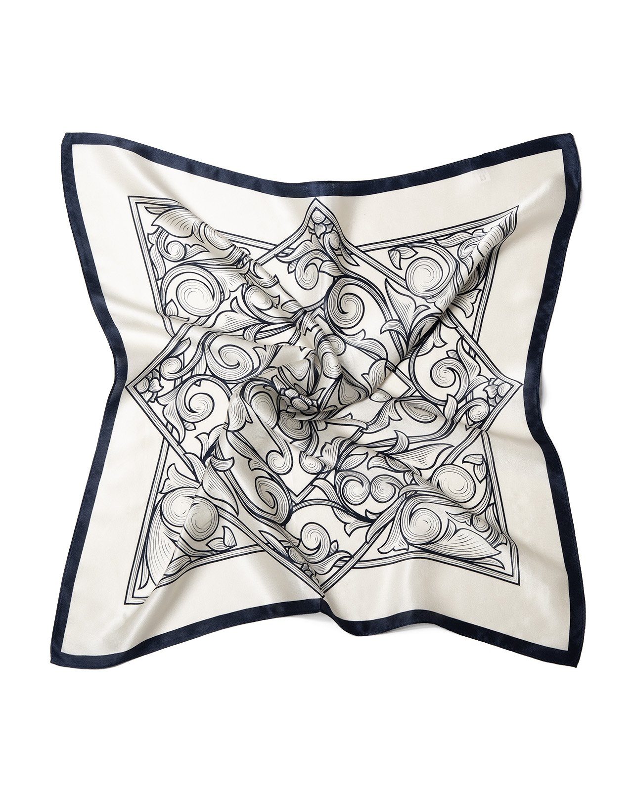 Seidentuch quadratisch Floral 53x53 dunkelblau weiss