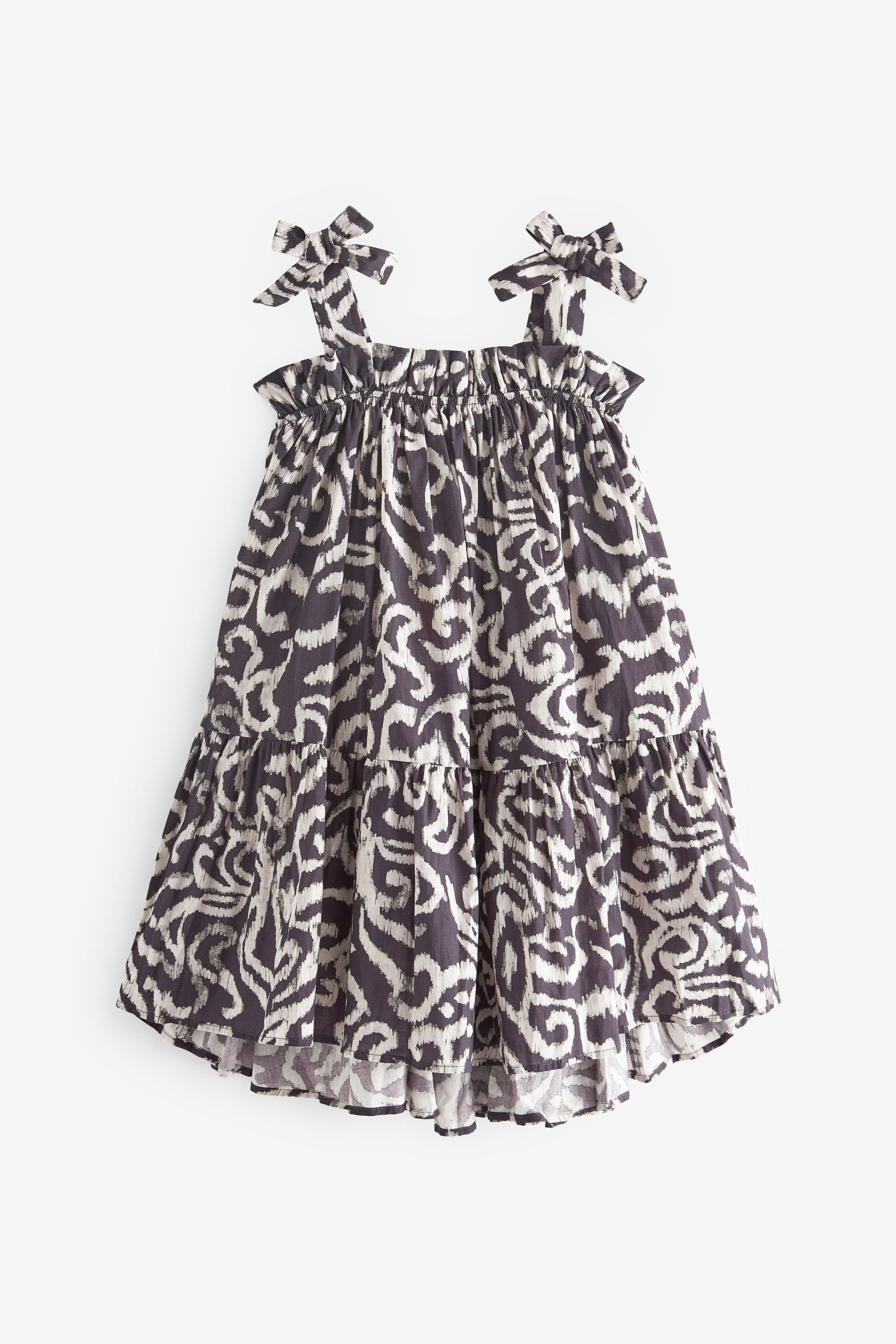 Next Sommerkleid Kleid mit gebundenen Trägern (1-tlg) Black Swirl Print