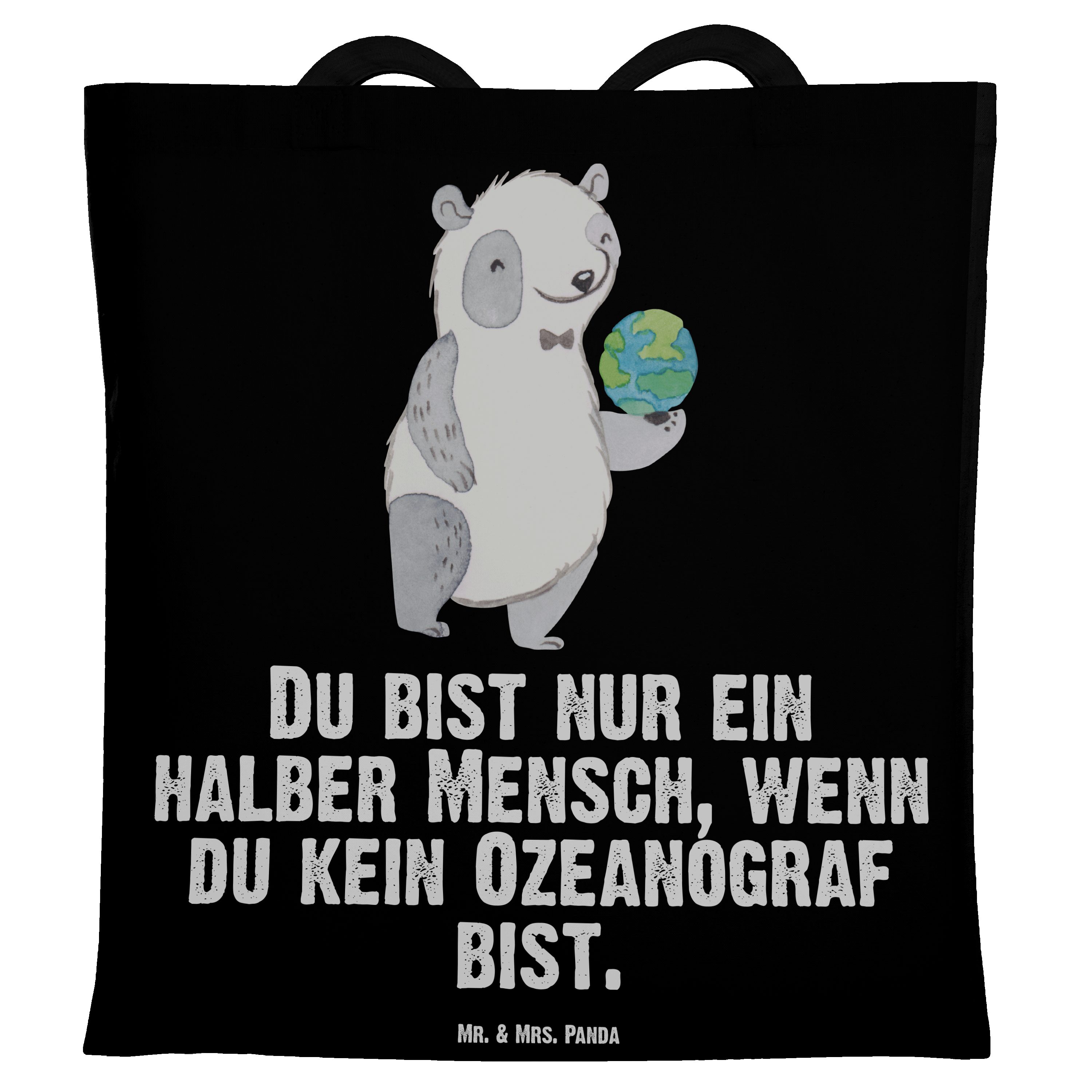 Mr. & Mrs. Panda Tragetasche Ozeanograf mit Herz - Schwarz - Geschenk, Stoffbeutel, Studium, Meere (1-tlg)